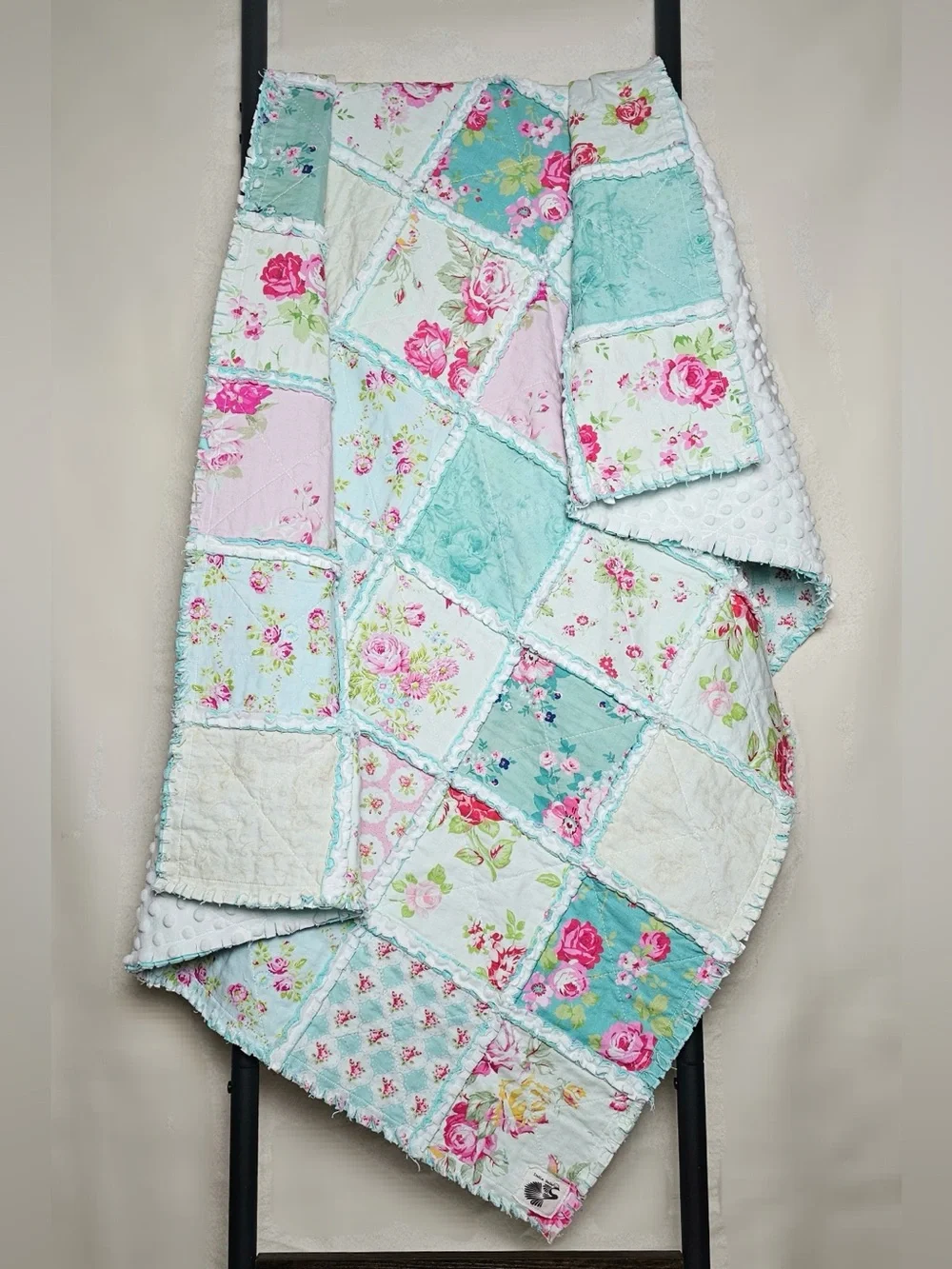 Handmade Floral Rag Quilt: Shabby Chic Baby Crib Blanket